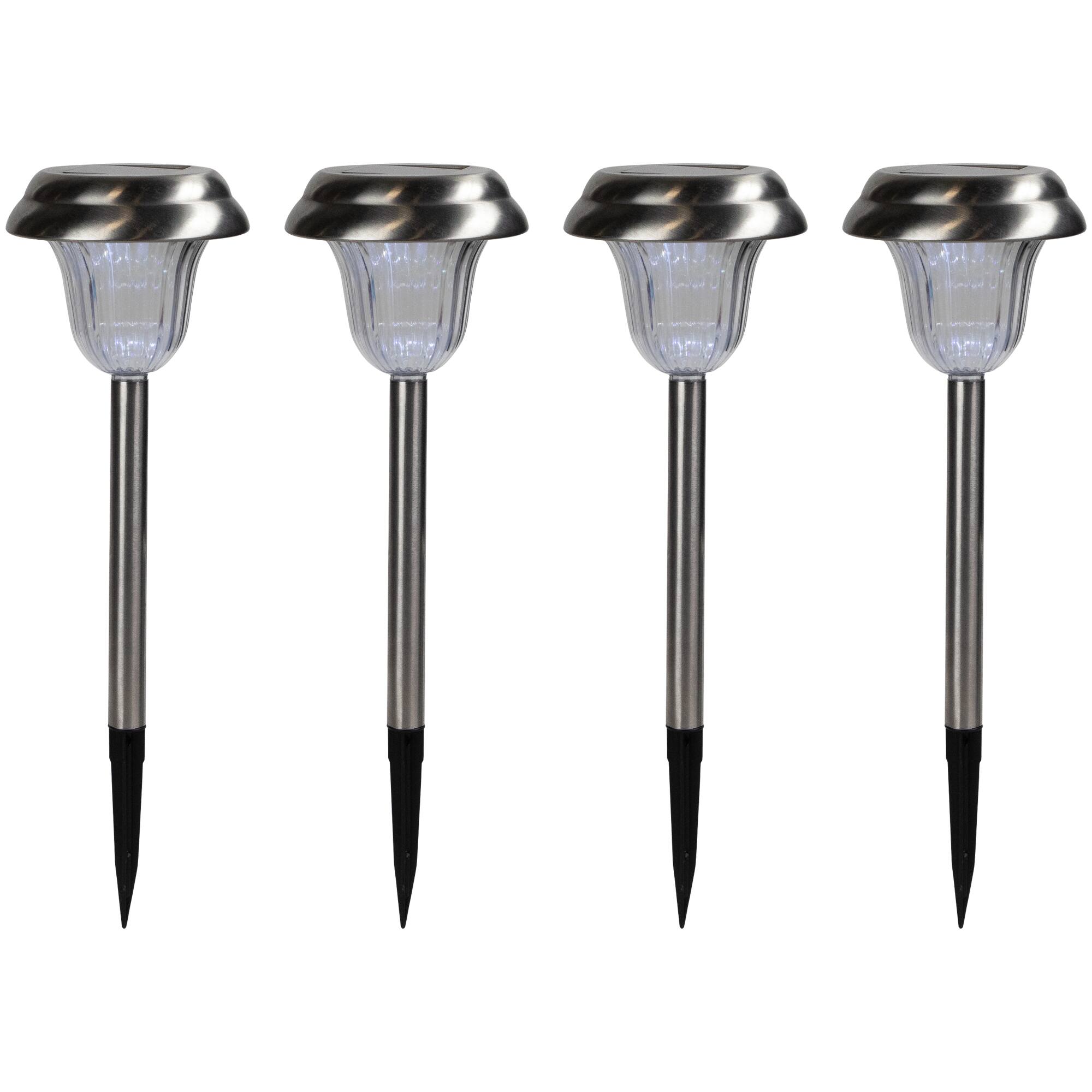 15" Silver Solar Powered Stainless Steel LED Pathway Markers, 4ct.